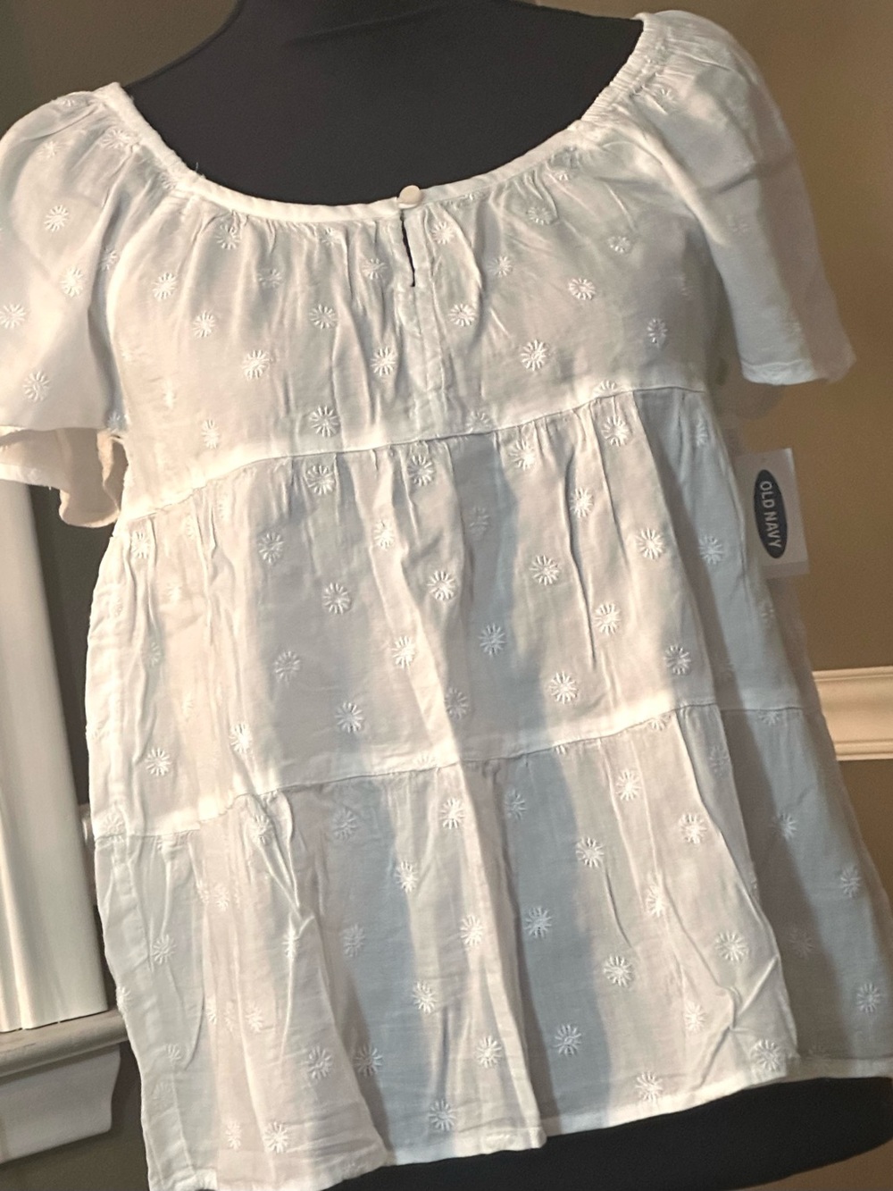 Old Navy White Embroidered Tiered Cotton Blouse